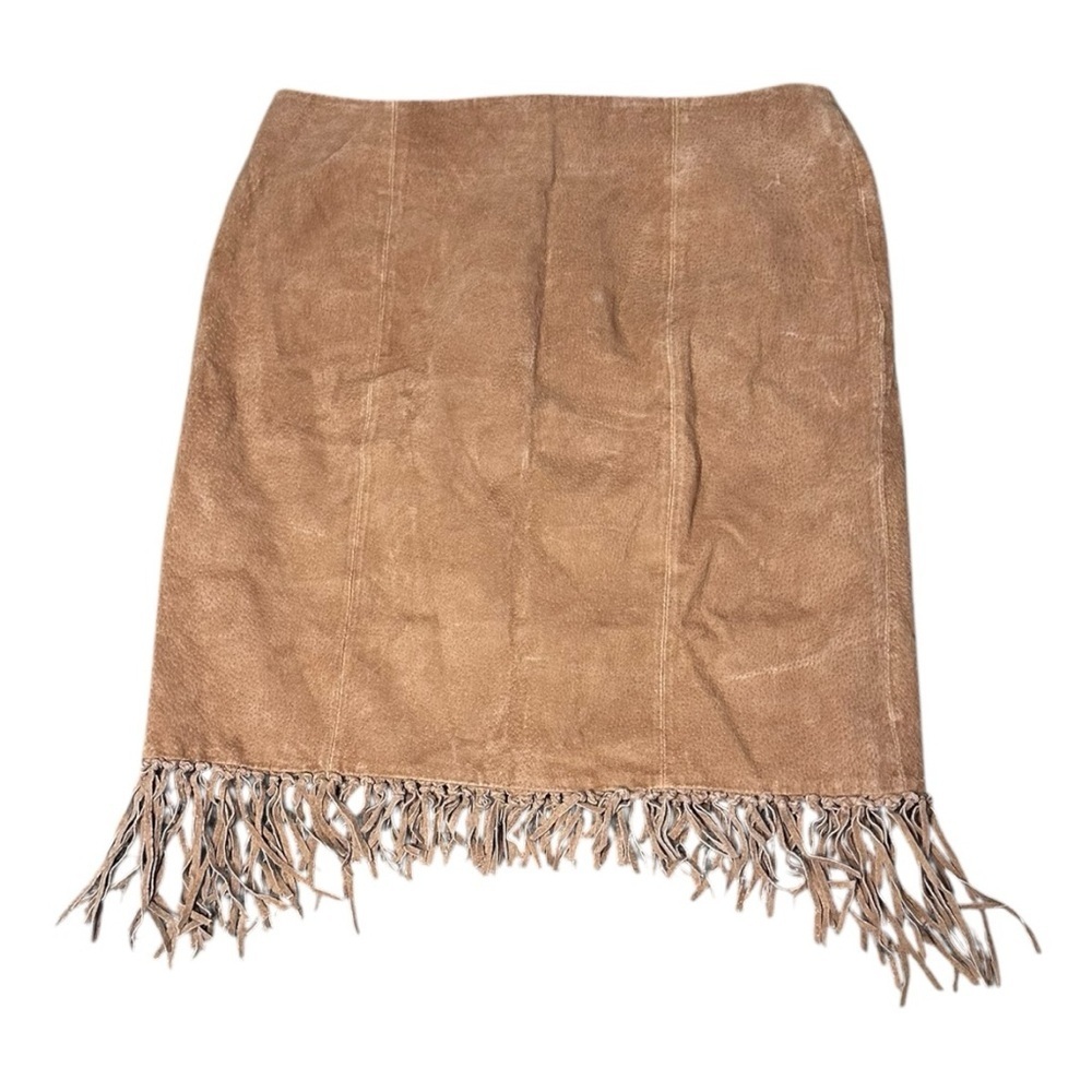 Marc Mattis Sueded Leather Tan Fringe Women's Skirt Size 12